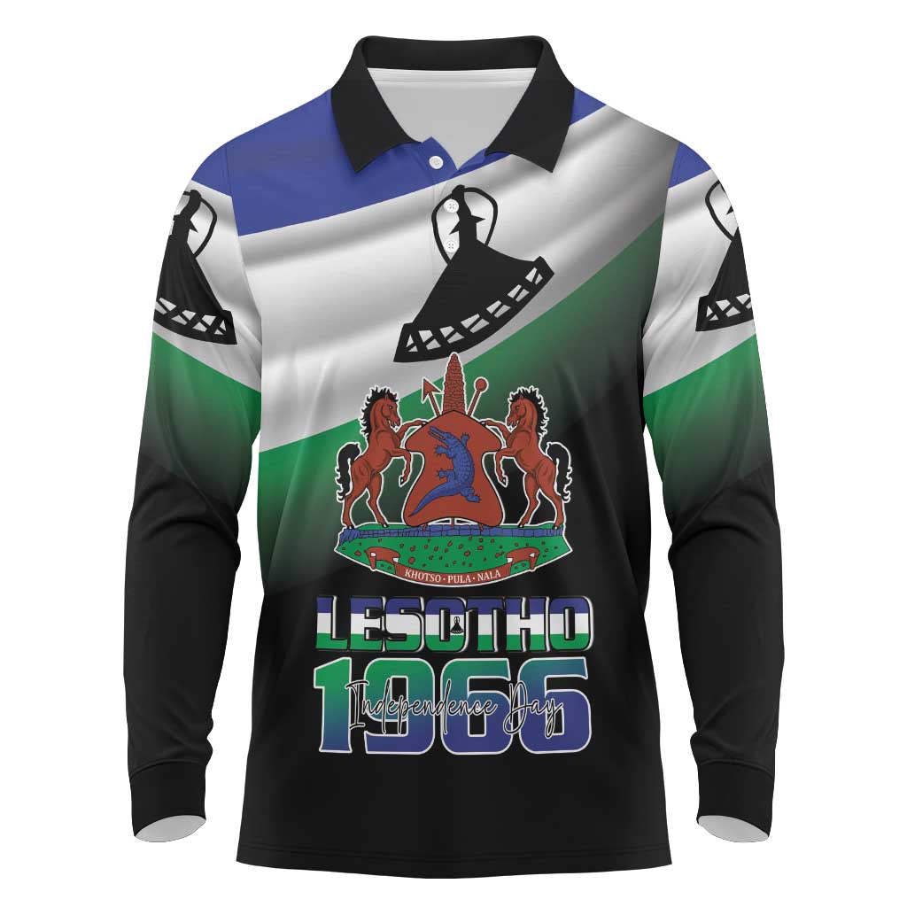 Happy Lesotho Independence Day Long Sleeve Polo Shirt Khotso Pula Nala - African Pride
