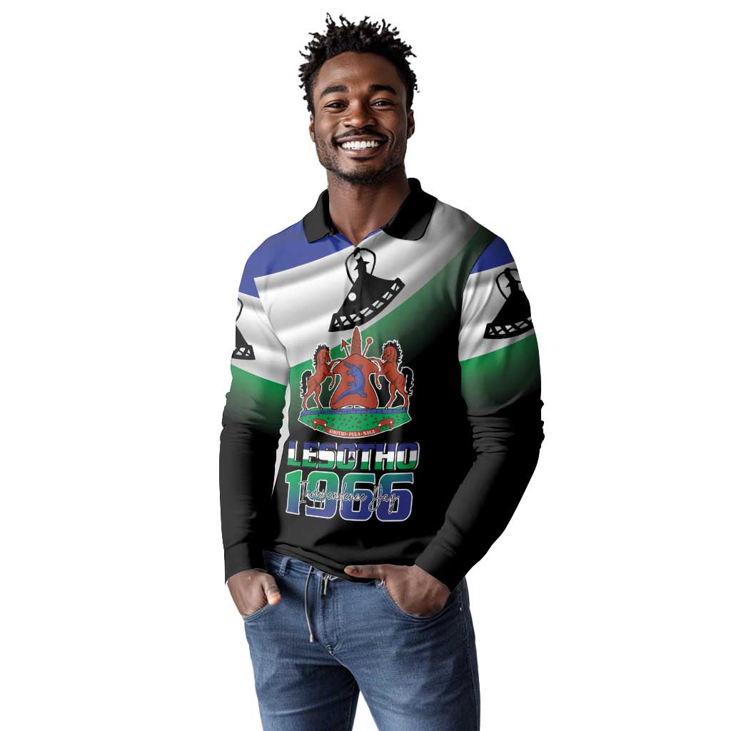 Happy Lesotho Independence Day Long Sleeve Polo Shirt Khotso Pula Nala - African Pride