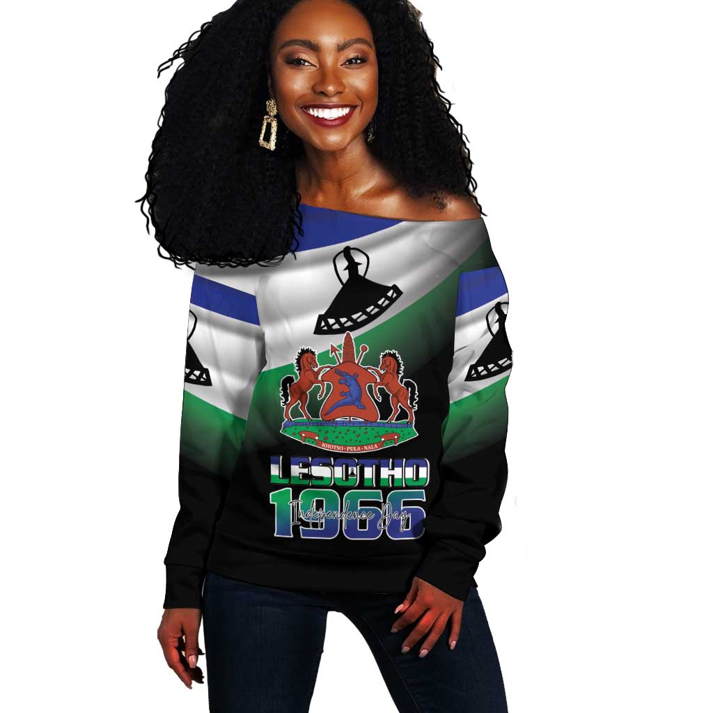 Happy Lesotho Independence Day Off Shoulder Sweater Khotso Pula Nala - African Pride