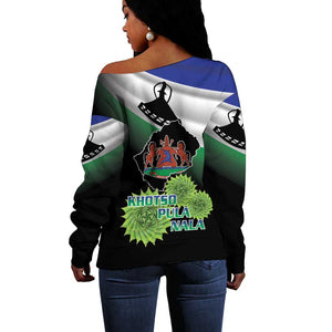 Happy Lesotho Independence Day Off Shoulder Sweater Khotso Pula Nala - African Pride