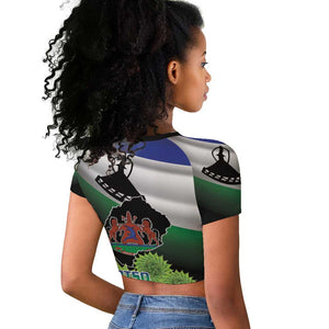 Happy Lesotho Independence Day Raglan Cropped T shirt Khotso Pula Nala - African Pride