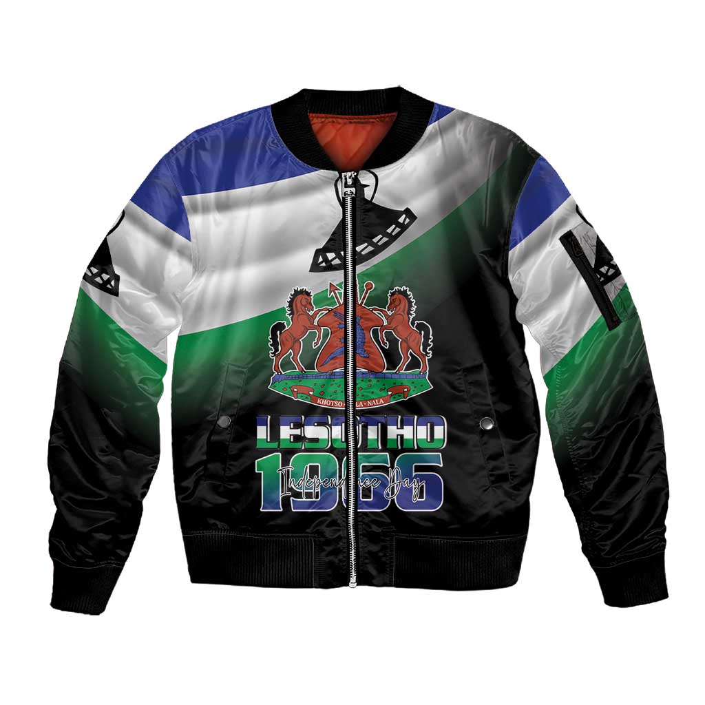 Happy Lesotho Independence Day Sleeve Zip Bomber Jacket Khotso Pula Nala - African Pride