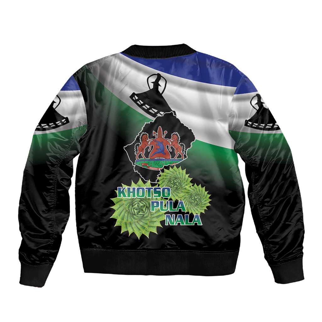 Happy Lesotho Independence Day Sleeve Zip Bomber Jacket Khotso Pula Nala - African Pride