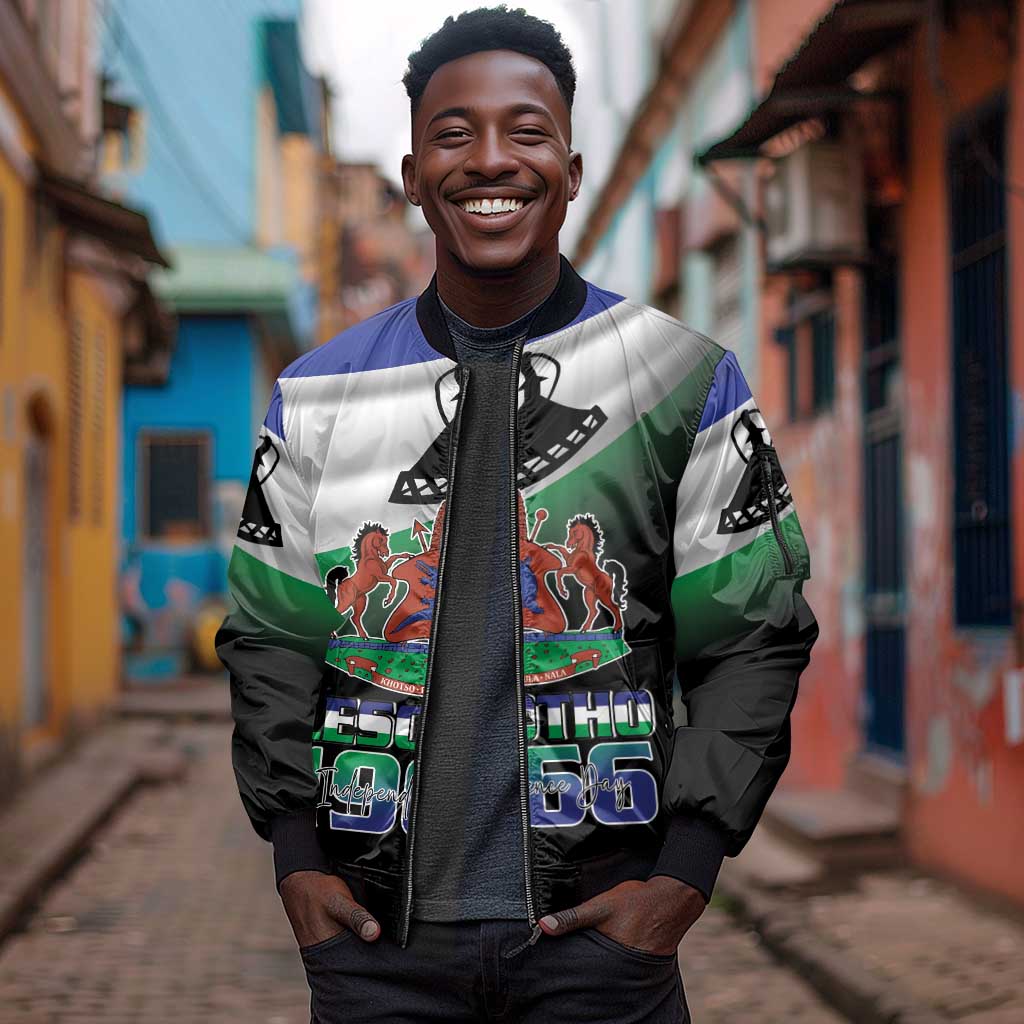 Happy Lesotho Independence Day Sleeve Zip Bomber Jacket Khotso Pula Nala - African Pride