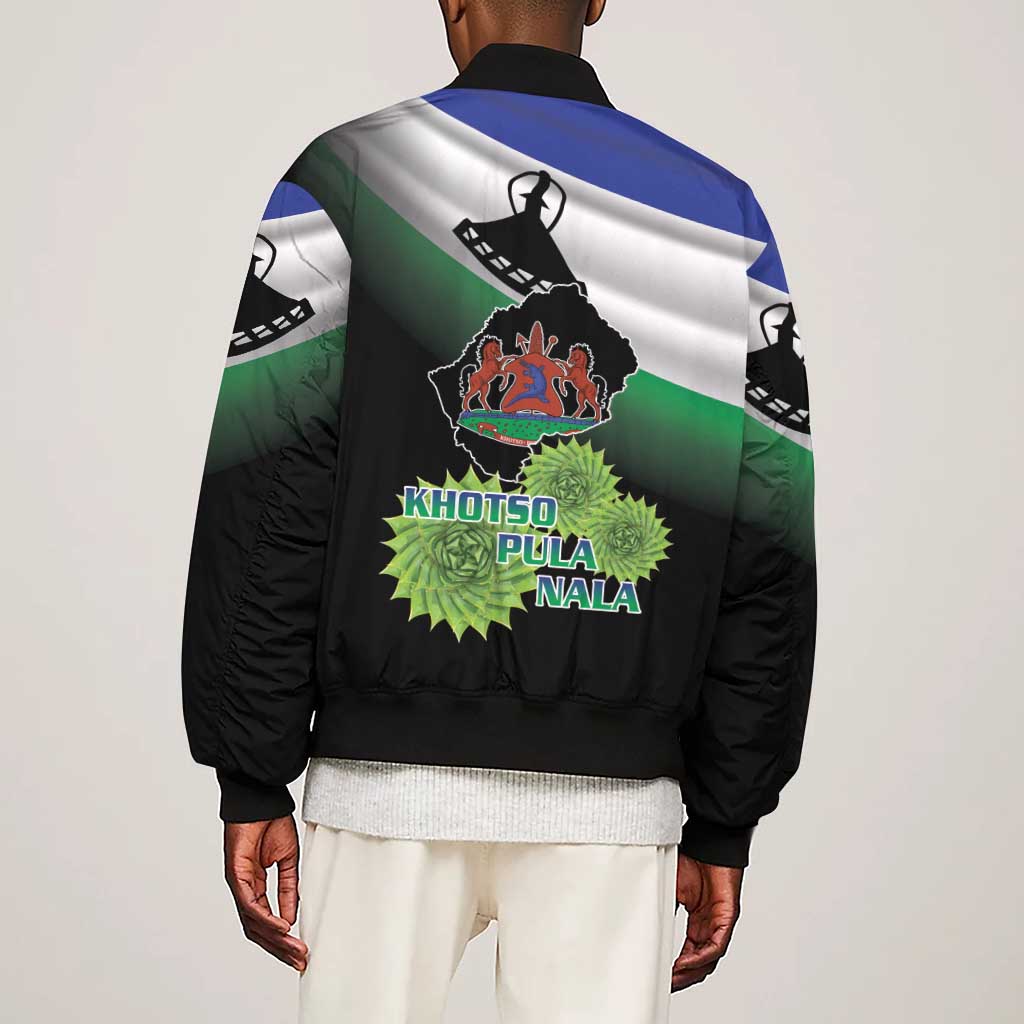 Happy Lesotho Independence Day Sleeve Zip Bomber Jacket Khotso Pula Nala - African Pride