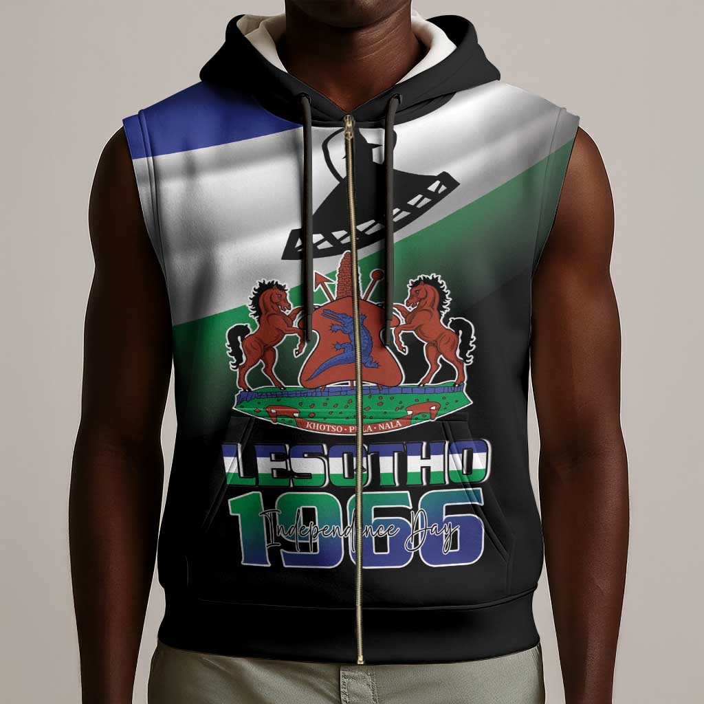 Happy Lesotho Independence Day Sleeveless Zip Hoodie Khotso Pula Nala - African Pride