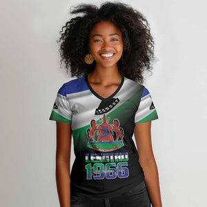 Happy Lesotho Independence Day Women V-Neck T-Shirt Khotso Pula Nala - African Pride