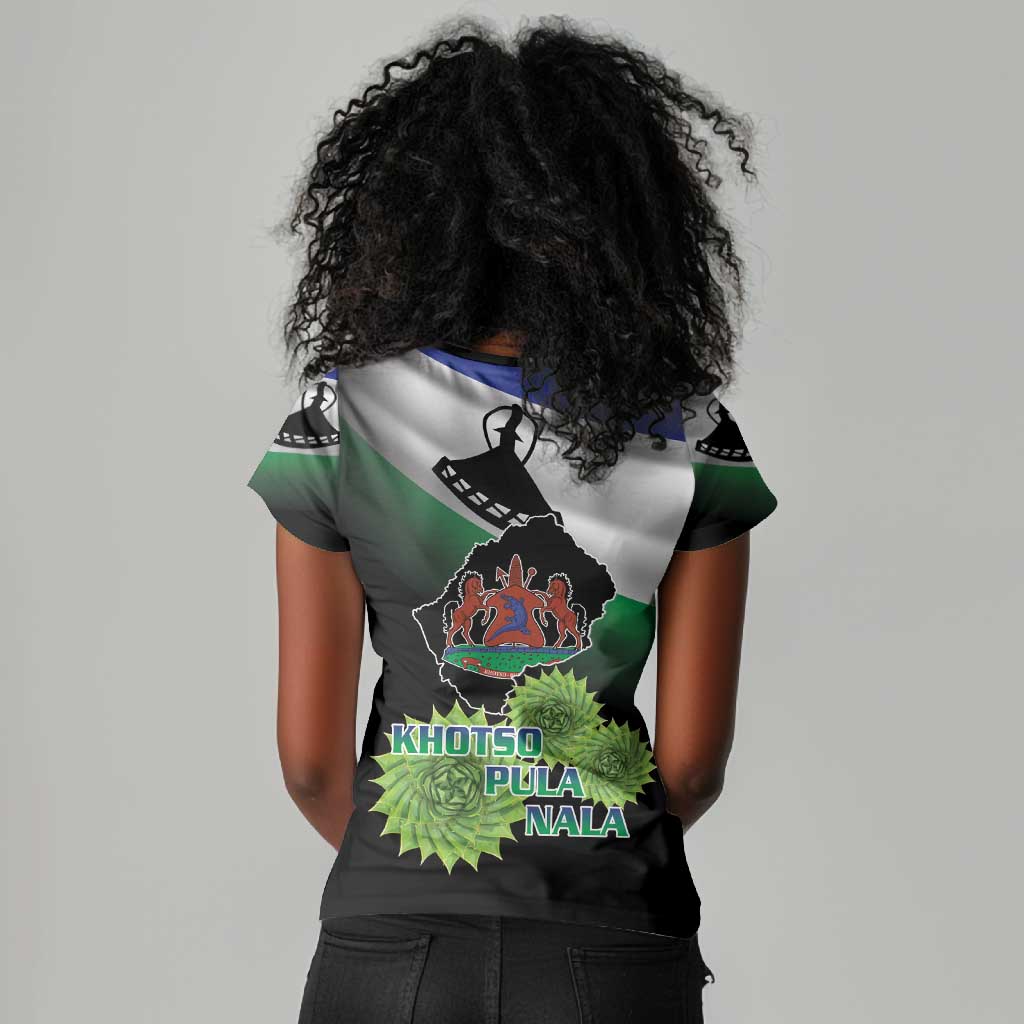 Happy Lesotho Independence Day Women V-Neck T-Shirt Khotso Pula Nala - African Pride