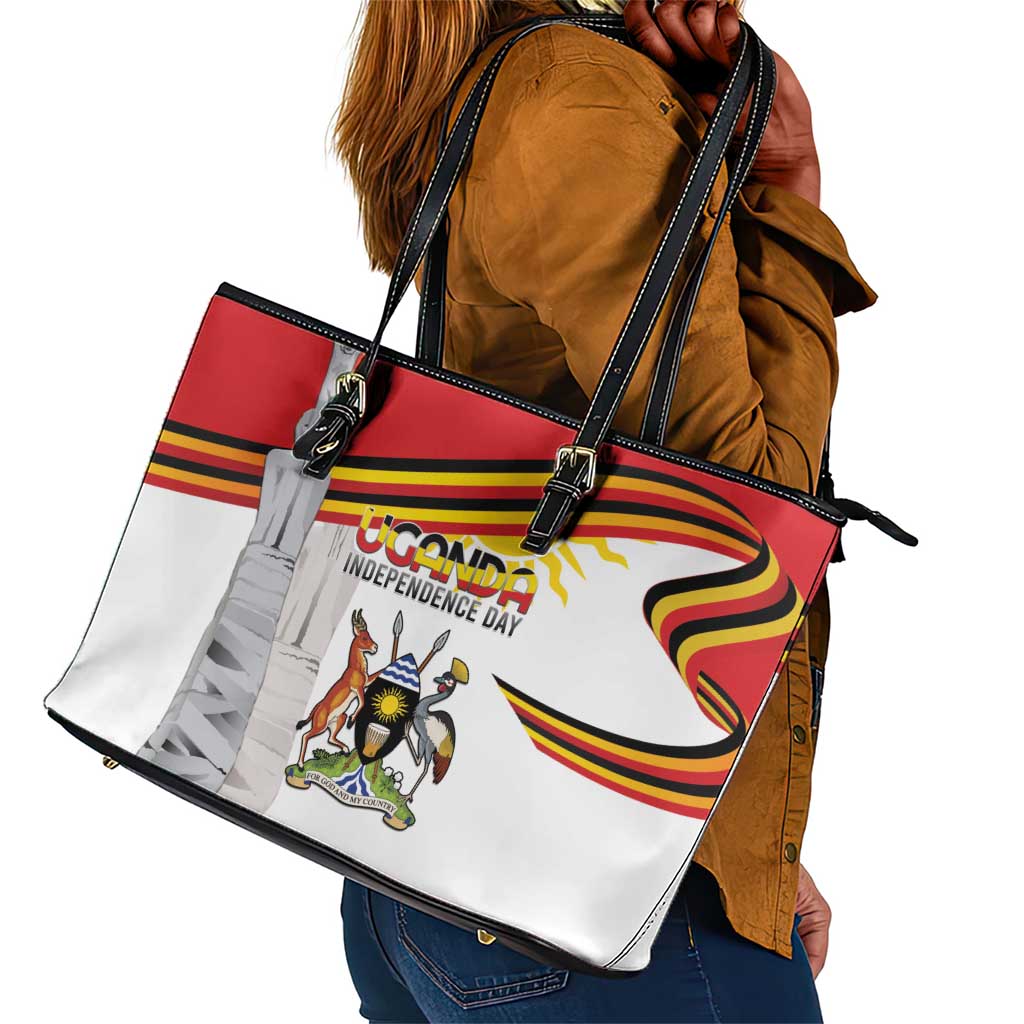 Uganda Independence Day Leather Tote Bag Independence Monument - African Pride