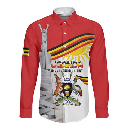 Uganda Independence Day Personalized Long Sleeve Button Shirt Independence Monument - African Pride