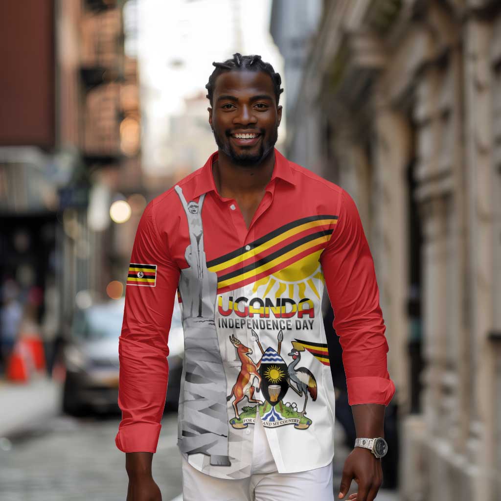 Uganda Independence Day Personalized Long Sleeve Button Shirt Independence Monument - African Pride