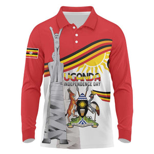 Uganda Independence Day Personalized Long Sleeve Polo Shirt Independence Monument - African Pride