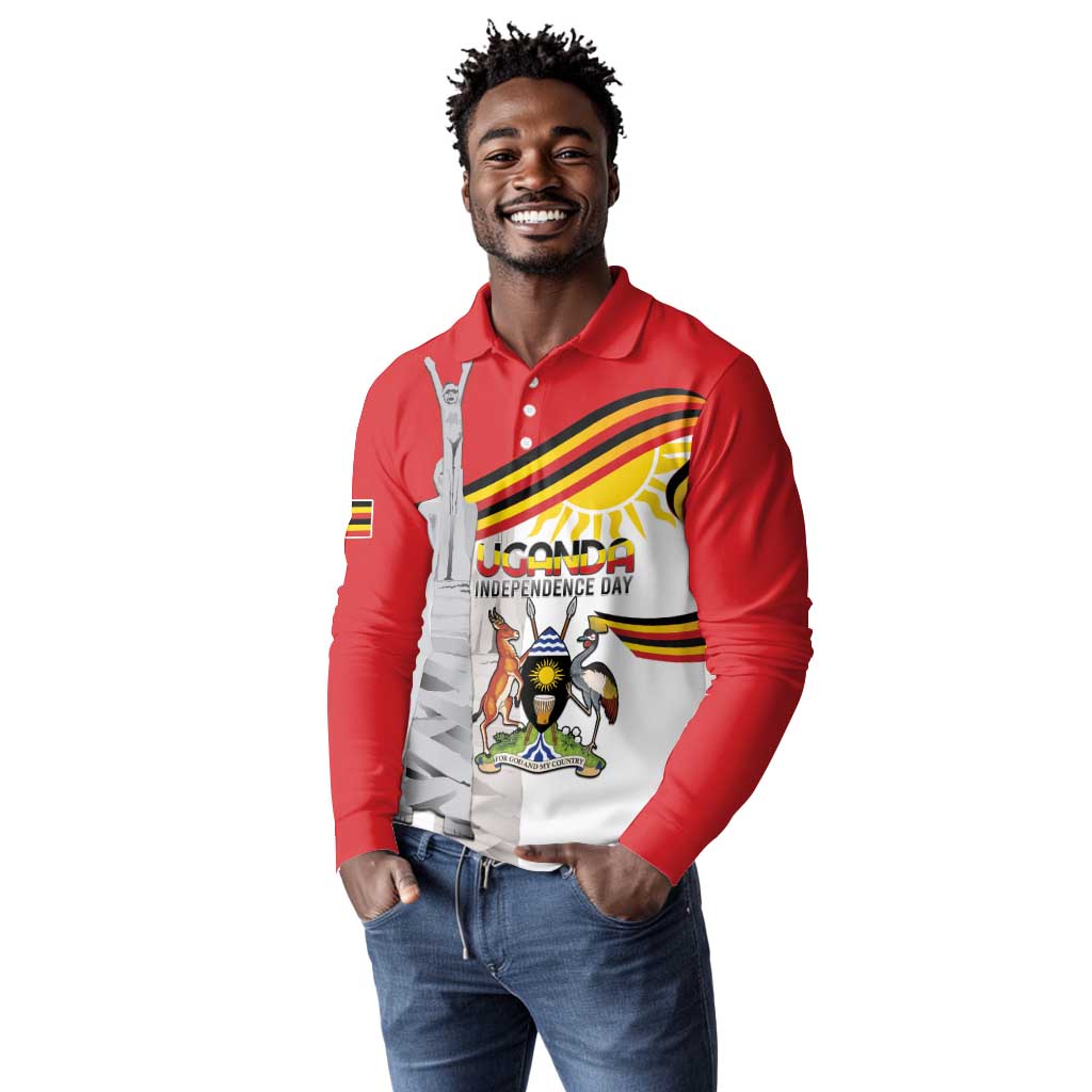 Uganda Independence Day Personalized Long Sleeve Polo Shirt Independence Monument - African Pride
