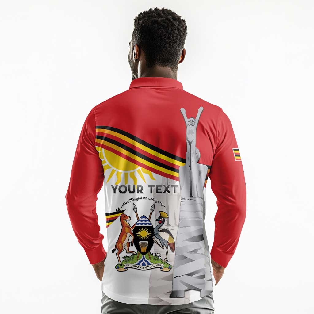 Uganda Independence Day Personalized Long Sleeve Polo Shirt Independence Monument - African Pride
