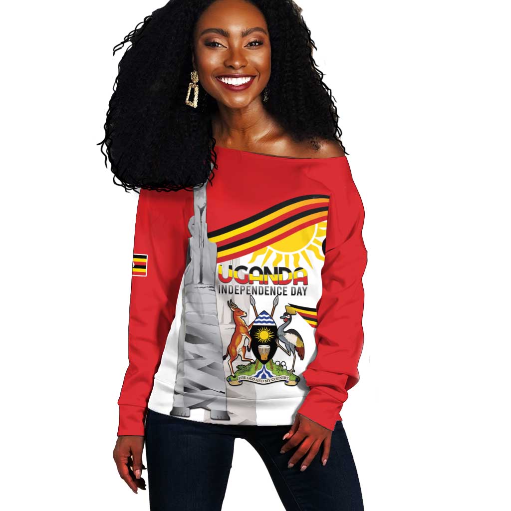 Uganda Independence Day Personalized Off Shoulder Sweater Independence Monument - African Pride