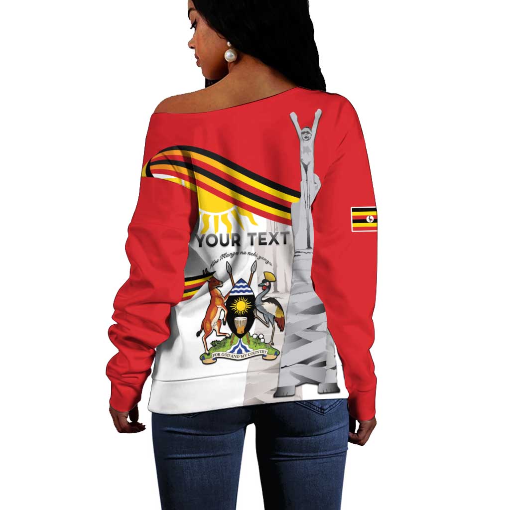 Uganda Independence Day Personalized Off Shoulder Sweater Independence Monument - African Pride
