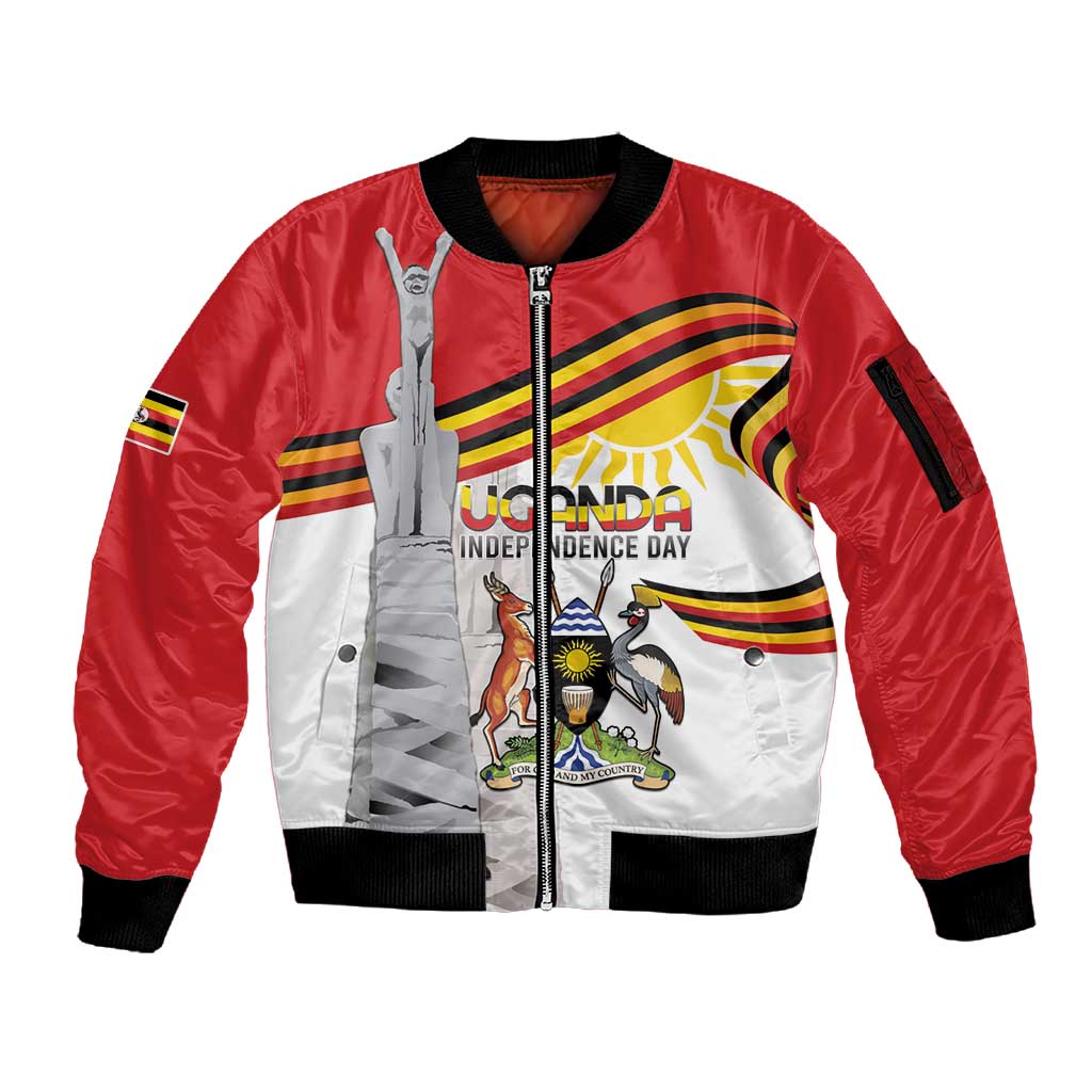 Uganda Independence Day Personalized Sleeve Zip Bomber Jacket Independence Monument - African Pride