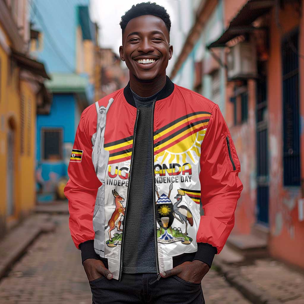 Uganda Independence Day Personalized Sleeve Zip Bomber Jacket Independence Monument - African Pride