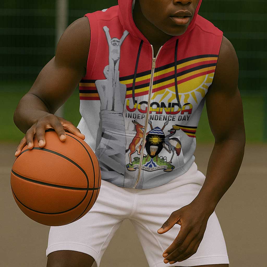 Uganda Independence Day Personalized Sleeveless Zip Hoodie Independence Monument - African Pride