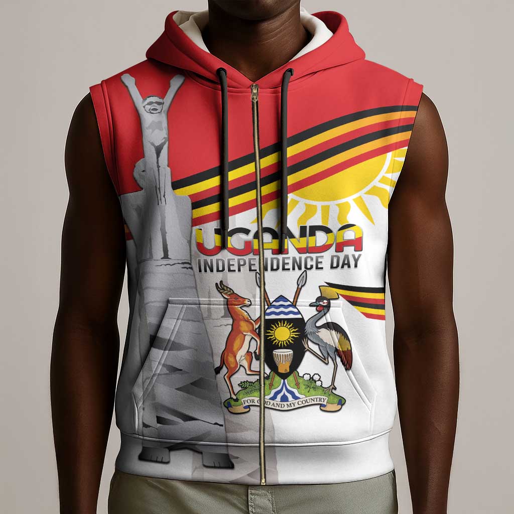 Uganda Independence Day Personalized Sleeveless Zip Hoodie Independence Monument - African Pride
