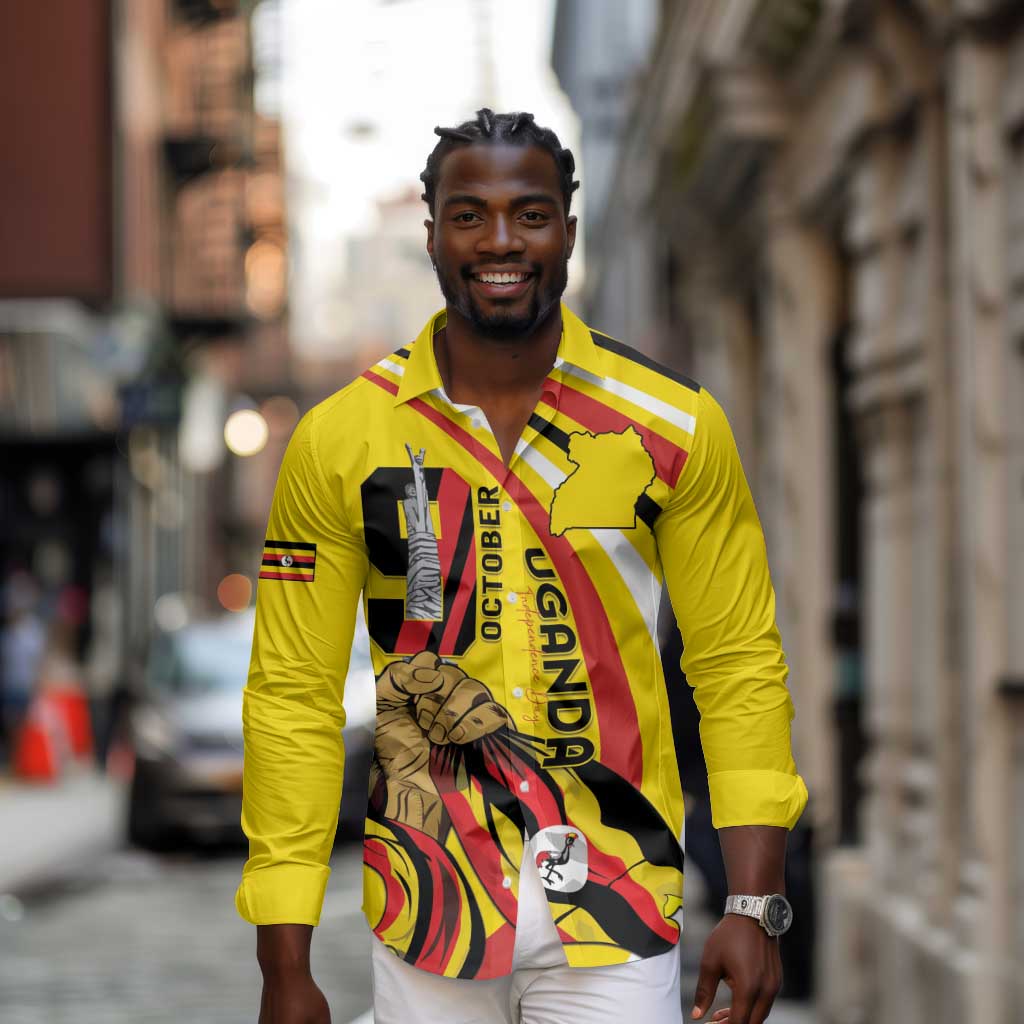 Jamhuri ya Uganda Long Sleeve Button Shirt Happy Independence Day - African Pride