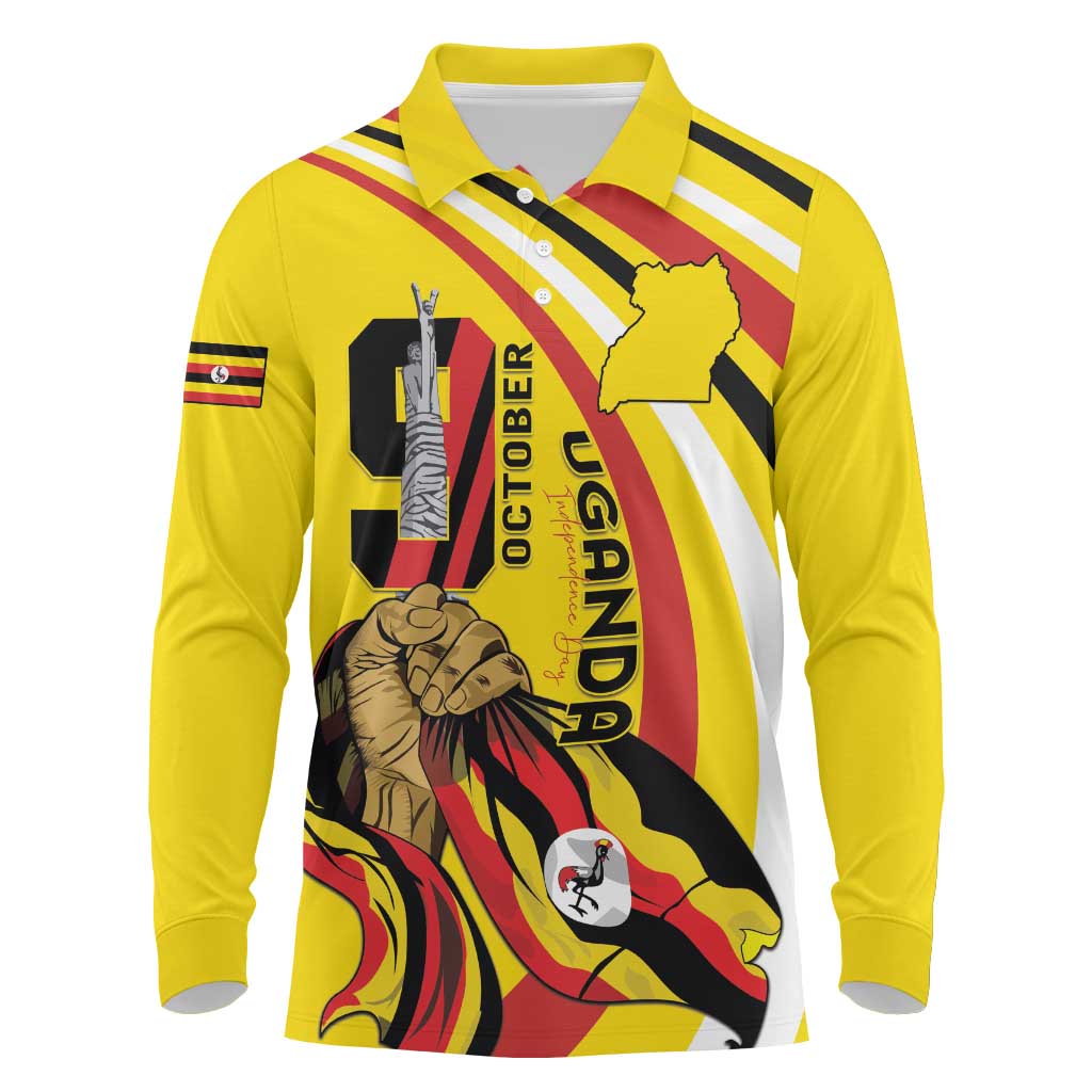 Jamhuri ya Uganda Long Sleeve Polo Shirt Happy Independence Day - African Pride