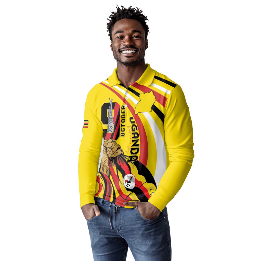 Jamhuri ya Uganda Long Sleeve Polo Shirt Happy Independence Day - African Pride