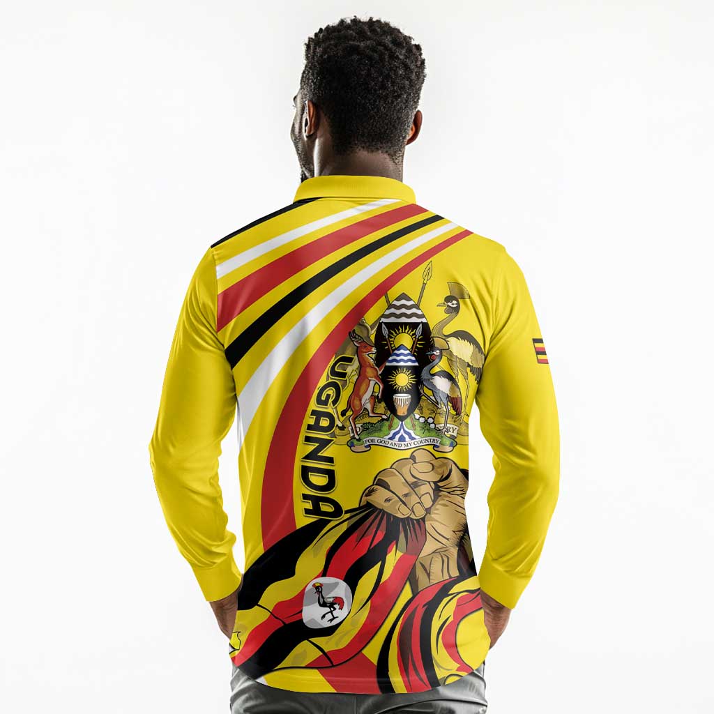 Jamhuri ya Uganda Long Sleeve Polo Shirt Happy Independence Day - African Pride