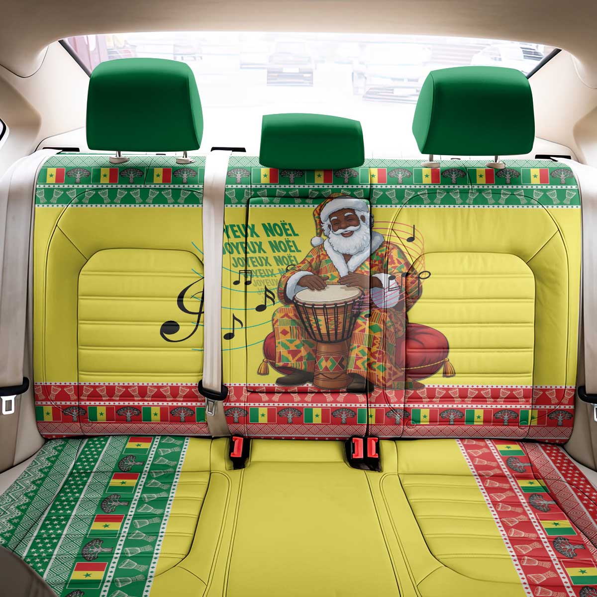 Afro Chirstmas in Senegal Back Car Seat Cover Black Santa Playing Djembe Drum - African Pride