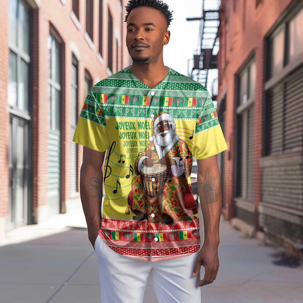 Afro Chirstmas in Senegal Baseball Jersey Black Santa Playing Djembe Drum - African Pride