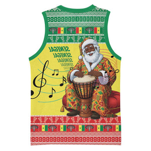 Afro Chirstmas in Senegal Basketball Jersey Black Santa Playing Djembe Drum - African Pride