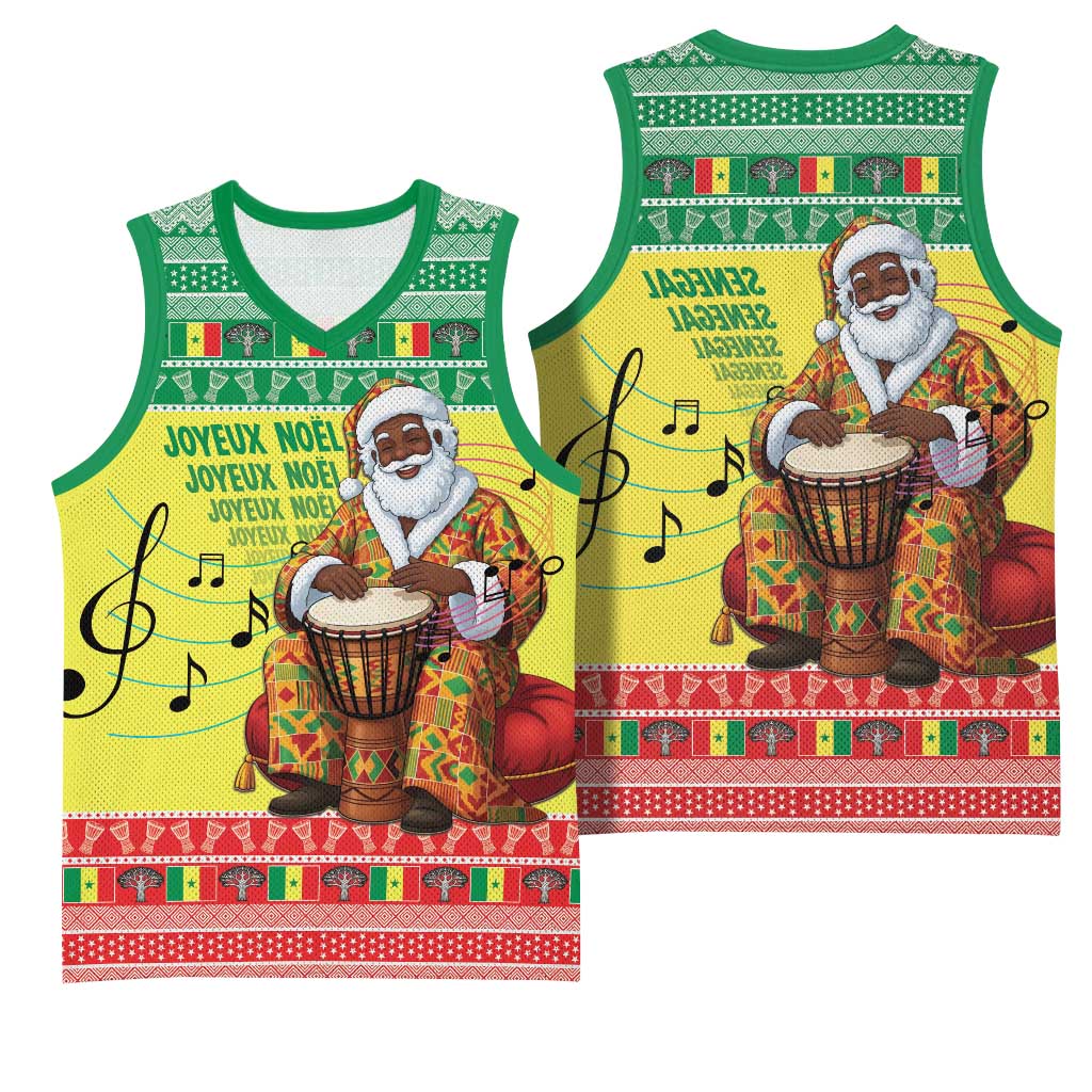 Afro Chirstmas in Senegal Basketball Jersey Black Santa Playing Djembe Drum - African Pride