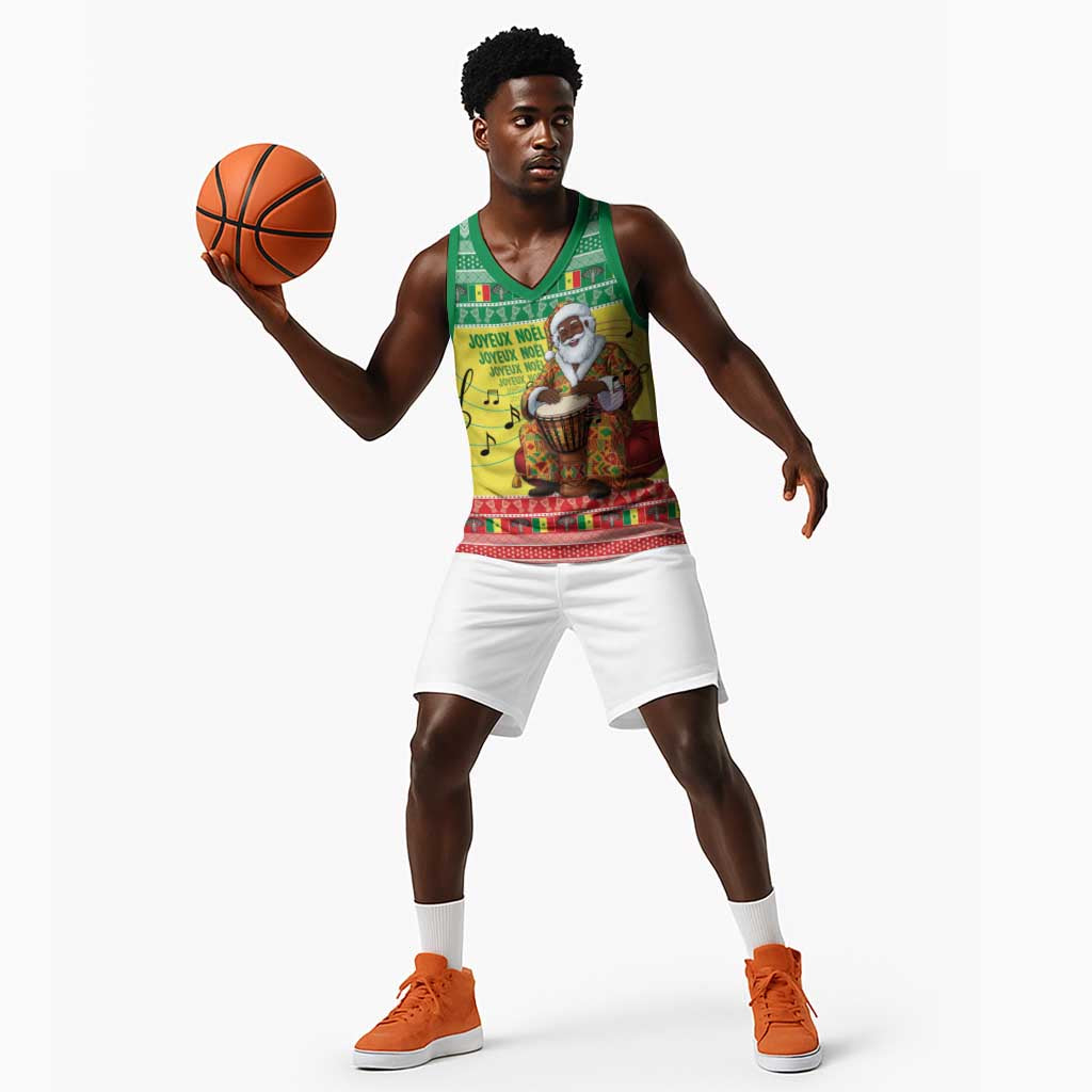 Afro Chirstmas in Senegal Basketball Jersey Black Santa Playing Djembe Drum - African Pride