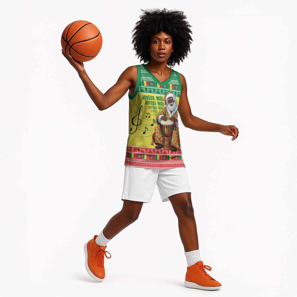 Afro Chirstmas in Senegal Basketball Jersey Black Santa Playing Djembe Drum - African Pride
