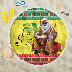 Afro Chirstmas in Senegal Beach Blanket Black Santa Playing Djembe Drum - African Pride