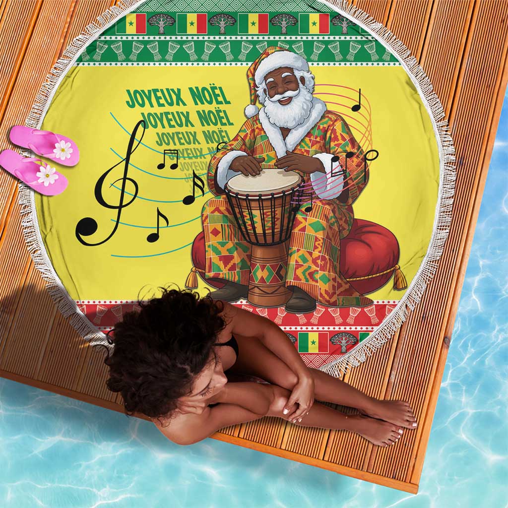 Afro Chirstmas in Senegal Beach Blanket Black Santa Playing Djembe Drum - African Pride