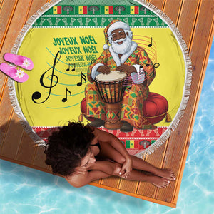 Afro Chirstmas in Senegal Beach Blanket Black Santa Playing Djembe Drum - African Pride