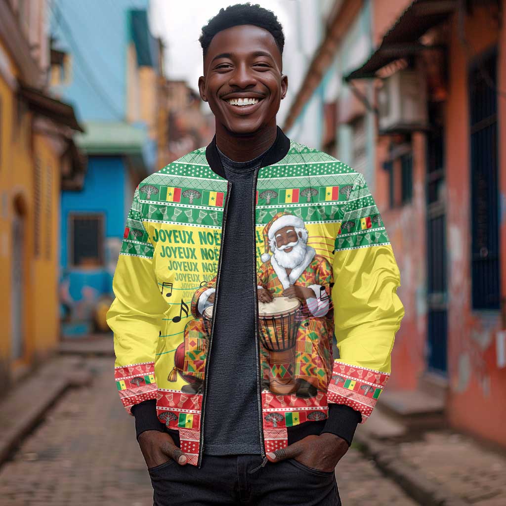 Afro Chirstmas in Senegal Bomber Jacket Black Santa Playing Djembe Drum - African Pride