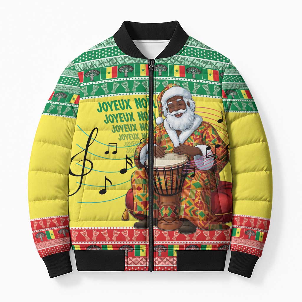 Senegal Christmas Bomber Puffer Jacket Black Santa Playing Djembe Drum