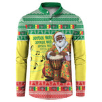 Senegal Christmas Button Sweatshirt Black Santa Playing Djembe Drum