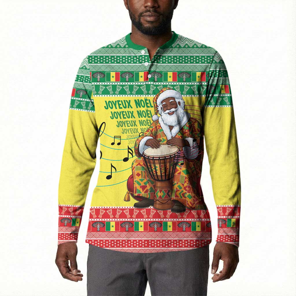 Senegal Christmas Button Sweatshirt Black Santa Playing Djembe Drum