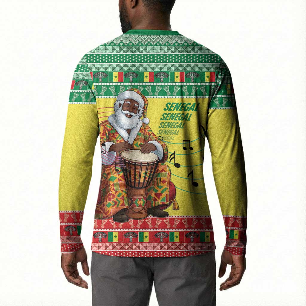 Senegal Christmas Button Sweatshirt Black Santa Playing Djembe Drum