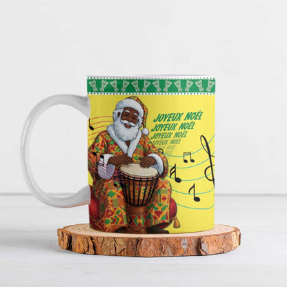 Senegal Christmas Ceramic Mug Black Santa Playing Djembe Drum