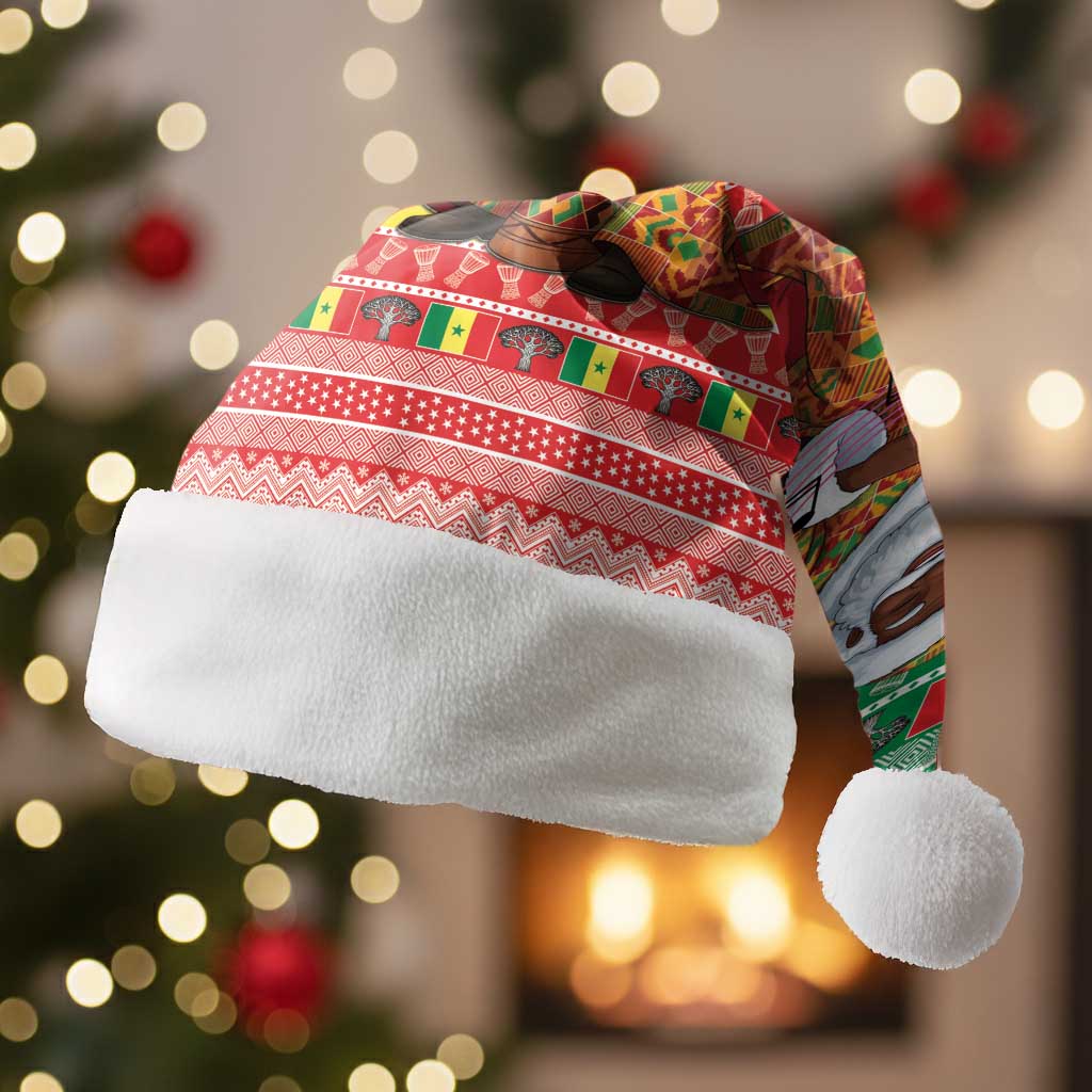 Afro Chirstmas in Senegal Christmas Santa Hat Black Santa Playing Djembe Drum - African Pride