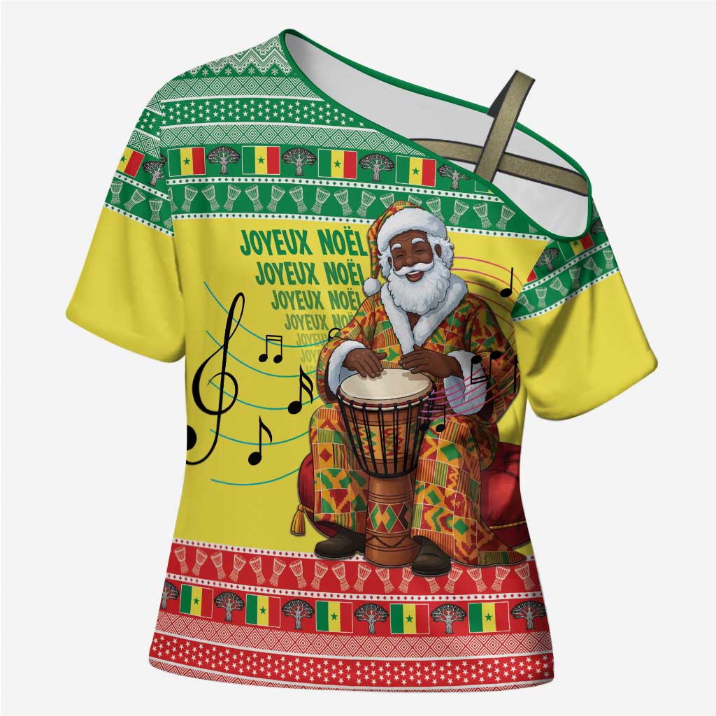 Senegal Christmas Cross Shoulder Shirt Black Santa Playing Djembe Drum