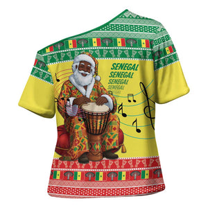 Senegal Christmas Cross Shoulder Shirt Black Santa Playing Djembe Drum