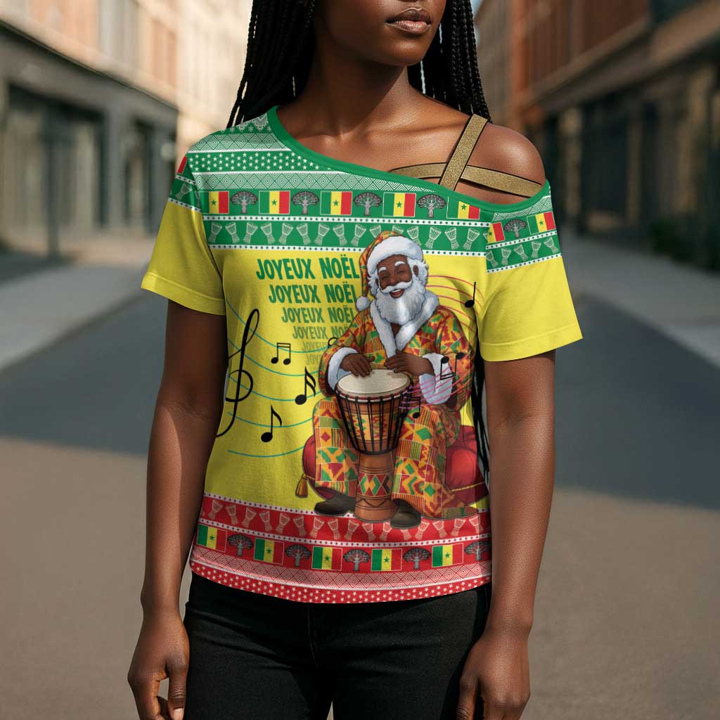 Senegal Christmas Cross Shoulder Shirt Black Santa Playing Djembe Drum