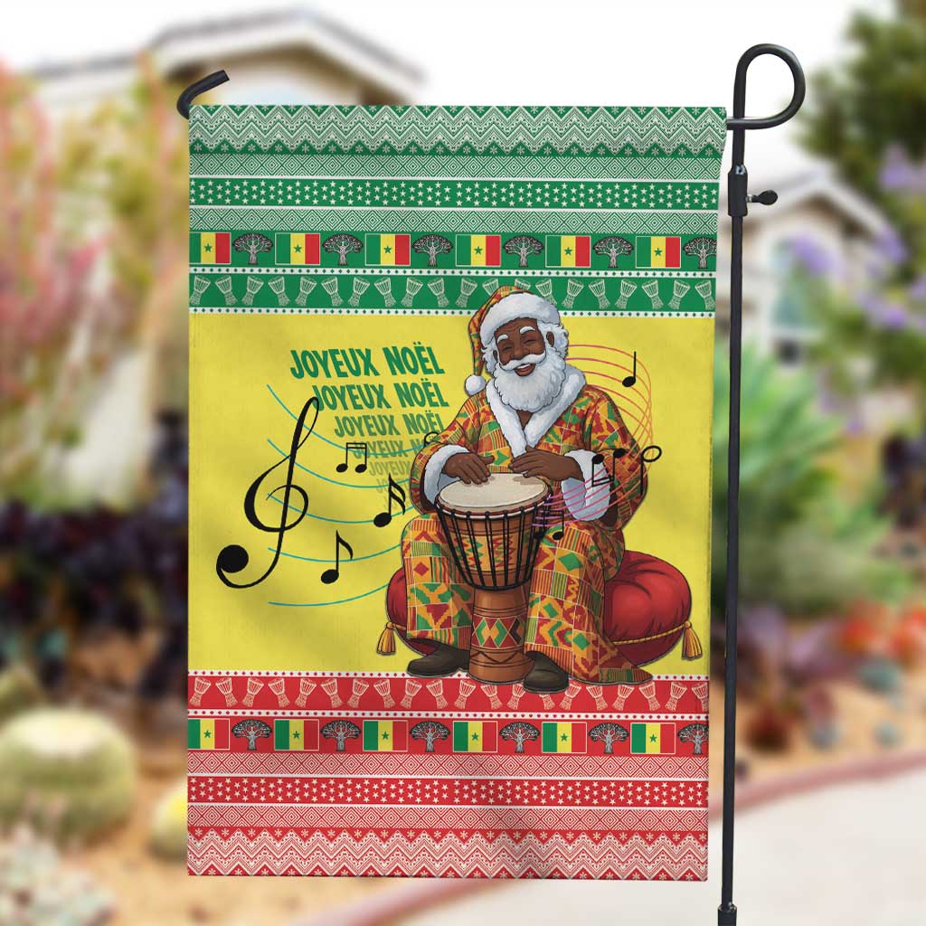 Afro Chirstmas in Senegal Garden Flag Black Santa Playing Djembe Drum - African Pride
