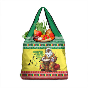 Afro Chirstmas in Senegal Grocery Bag Black Santa Playing Djembe Drum - African Pride
