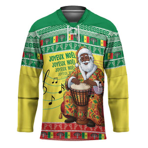 Senegal Christmas Hockey Jersey Black Santa Playing Djembe Drum